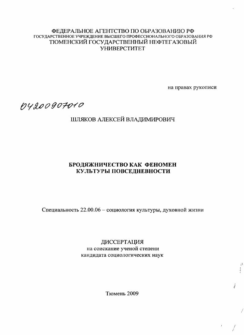 Бродяжничество как феномен культуры повседневности