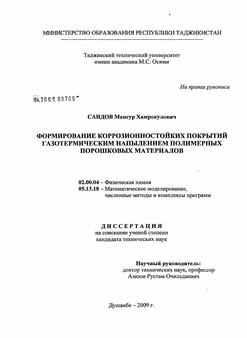 Формирование коррозионностойких покрытий газотермическим напылением полимерных порошковых материалов