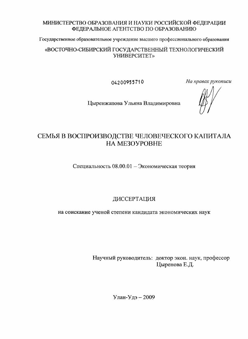 Семья в воспроизводстве человеческого капитала на мезоуровне