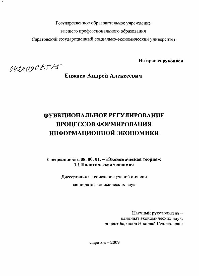 Функциональное регулирование процессов формирования информационной экономики
