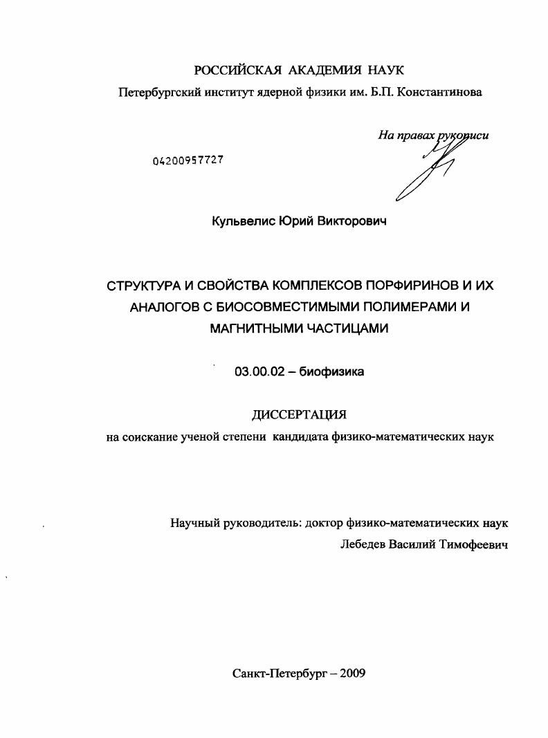 Структура и свойства комплексов порфиринов и их аналогов с биосовместимыми полимерами и магнитными частицами