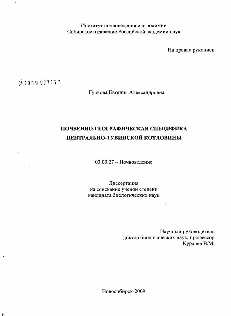 Почвенно-географическая специфика Центрально-Тувинской котловины