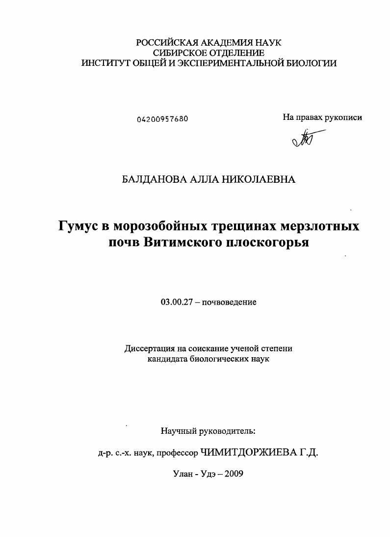 Гумус в морозобойных трещинах мерзлотных почв Витимского плоскогорья