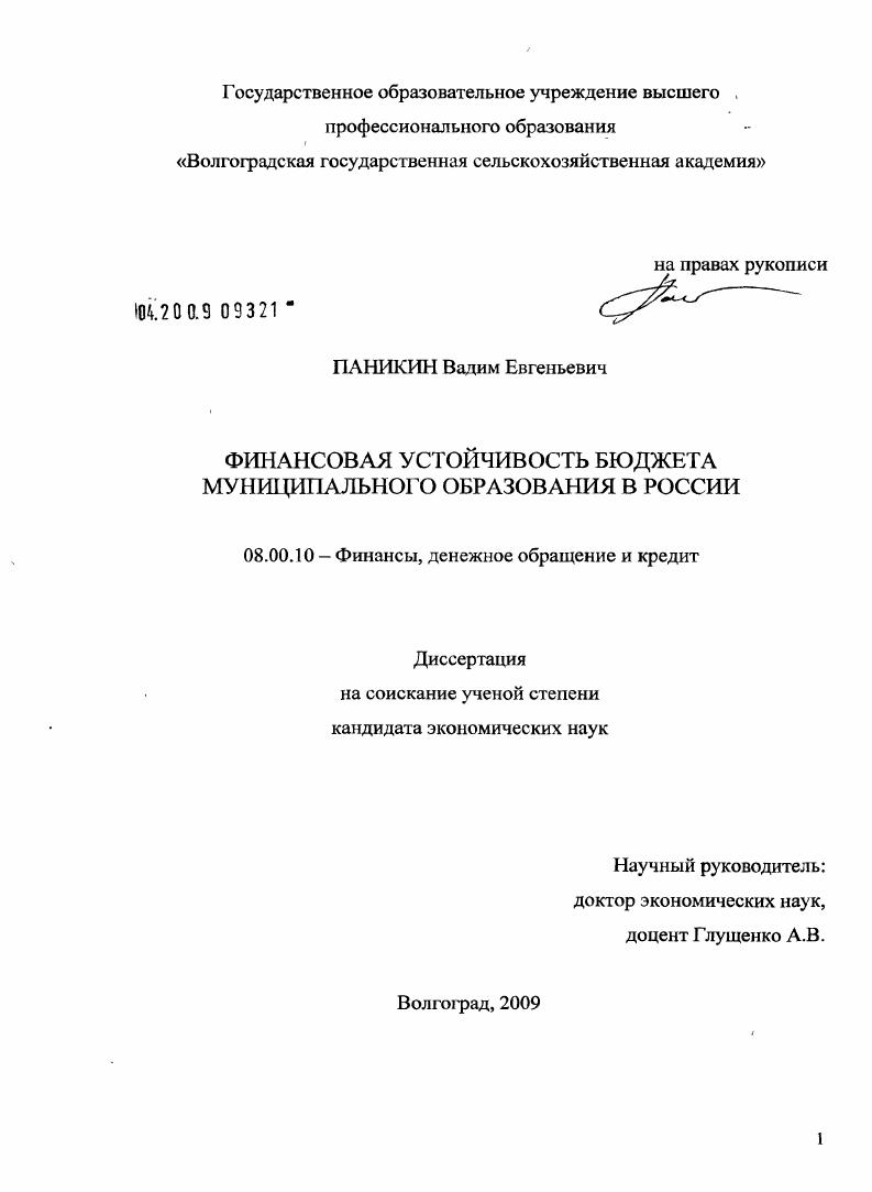 Финансовая устойчивость бюджета муниципального образования в России