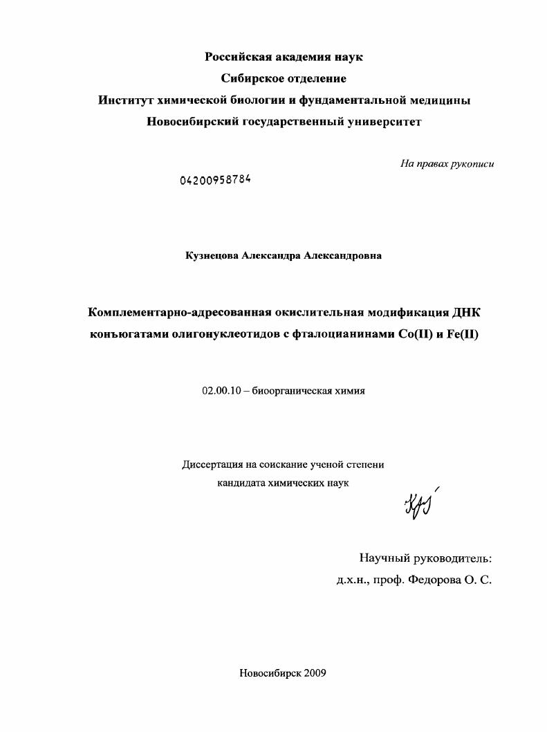 Комплементарно-адресованная окислительная модификация ДНК конъюгатами олигонуклеотидов с фталоцианинами Co(II) и Fe(II)