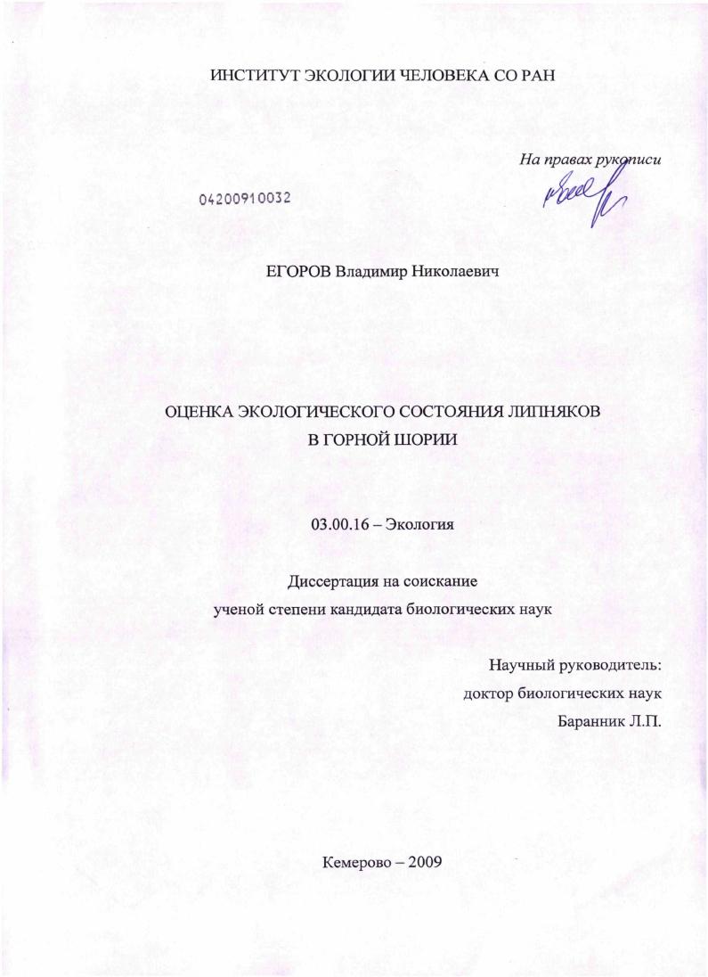 Оценка экологического состояния липняков в Горной Шории