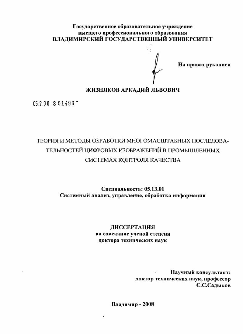 Теория и методы обработки многомасштабных последовательностей цифровых изображений в промышленных системах контроля качества