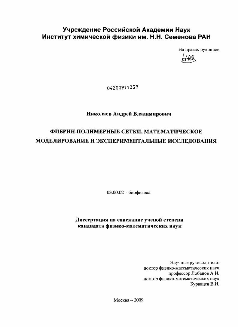Фибрин-полимерные сетки, математическое моделирование и экспериментальные исследования