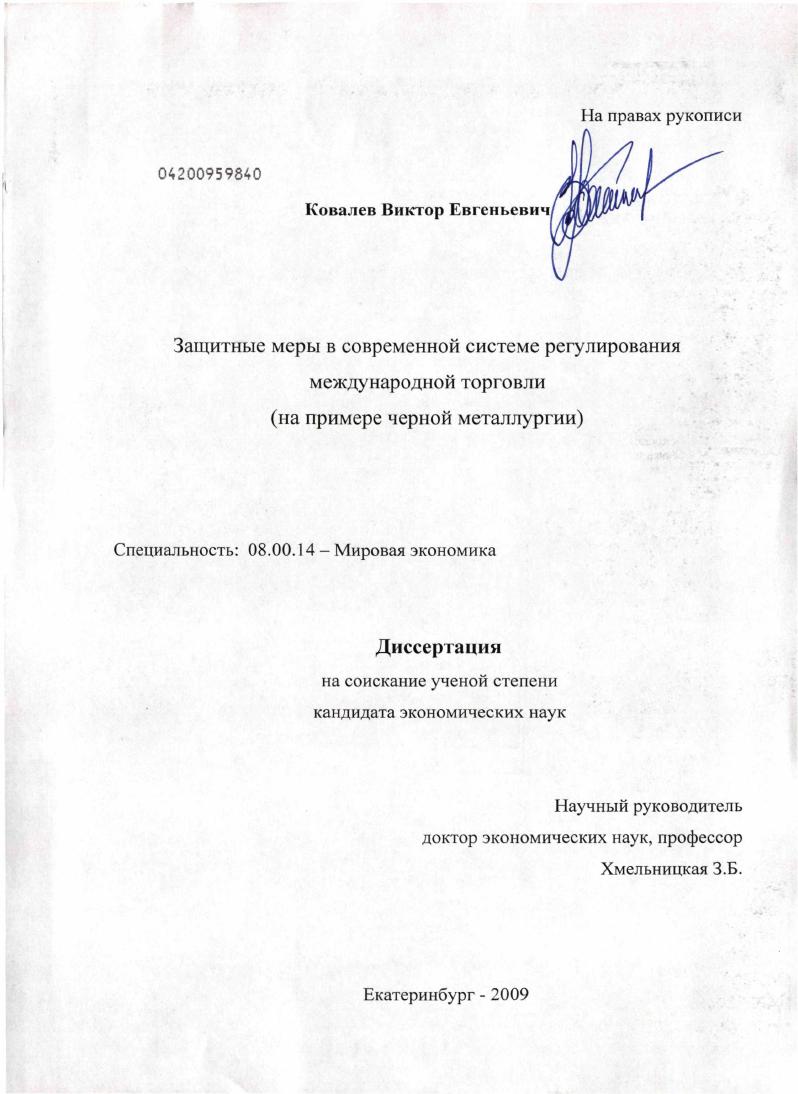 Защитные меры в современной системе регулирования международной торговли : на примере черной металлургии