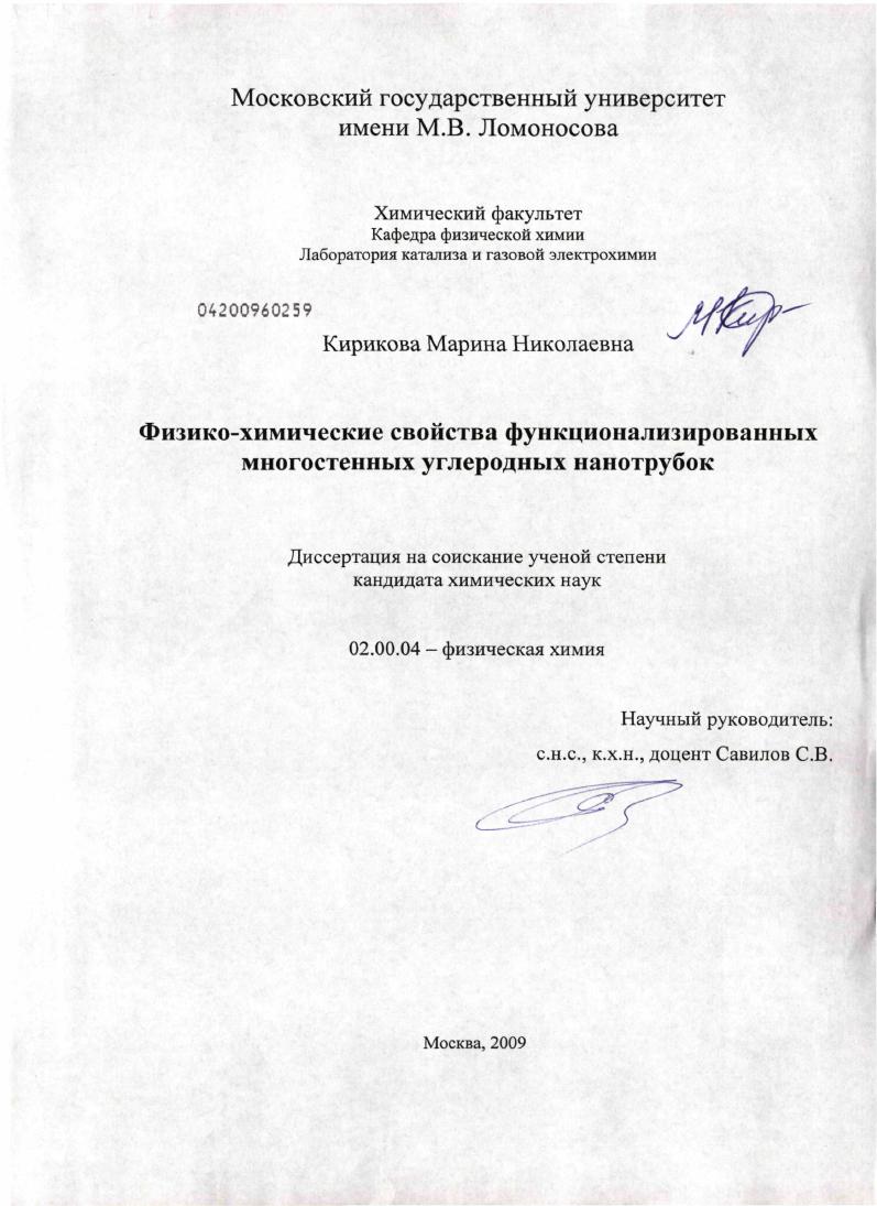 Физико-химические свойства функционализированных многостенных углеродных нанотрубок