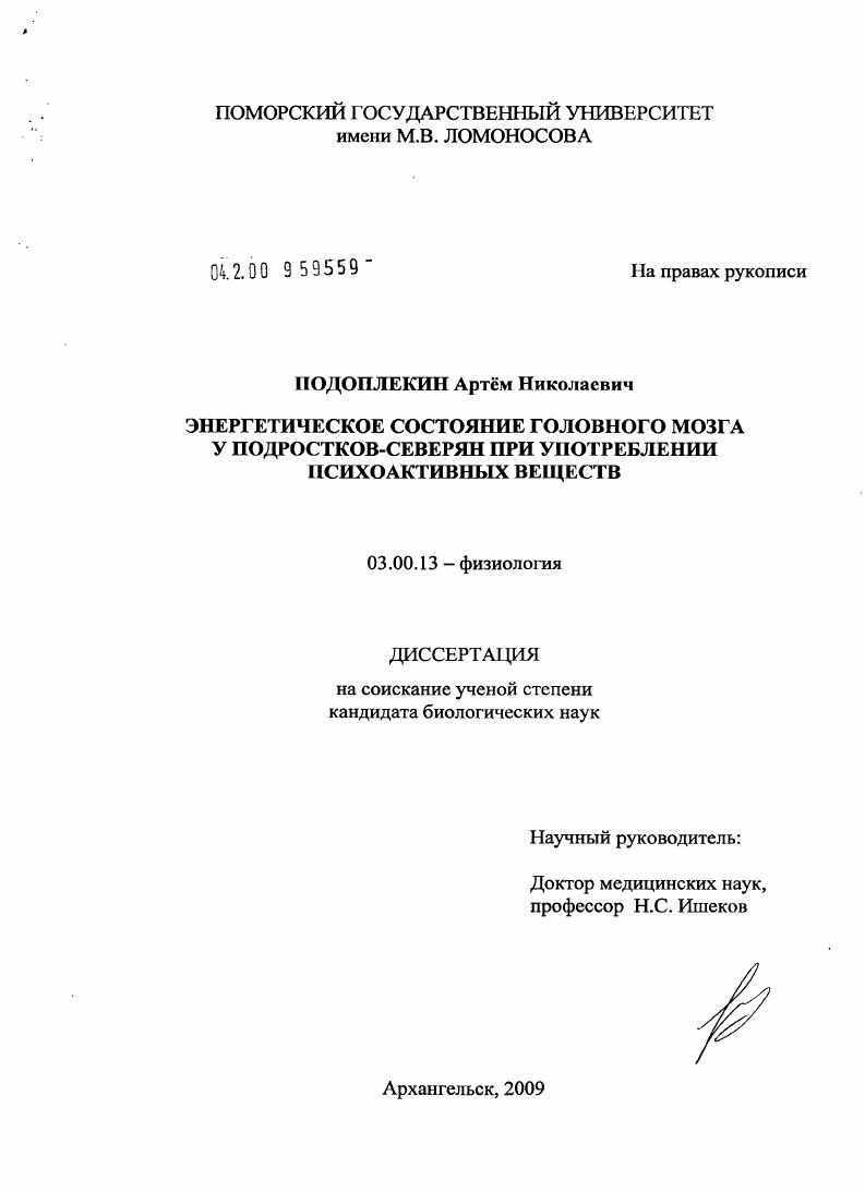 Энергетическое состояние головного мозга у подростков-северян при употреблении психоактивных веществ