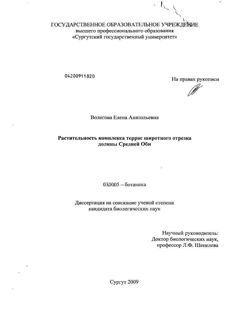 Растительность комплекса террас широтного отрезка долины Средней Оби