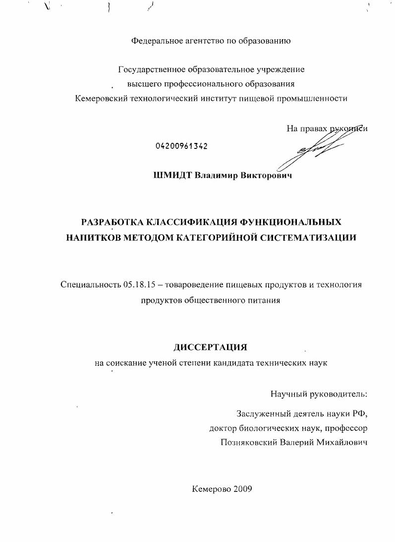 Разработка классификации функциональных напитков методом категорийной систематизации