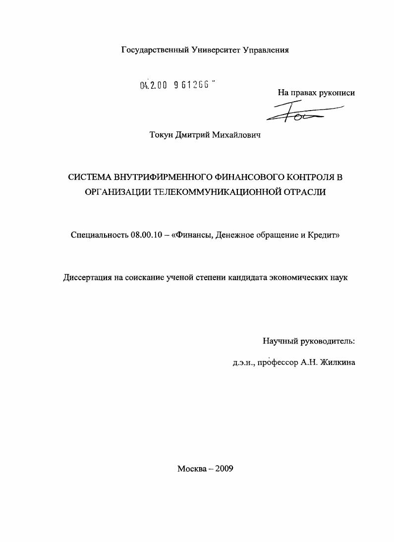 Система внутрифирменного финансового контроля в организации телекоммуникационной отрасли