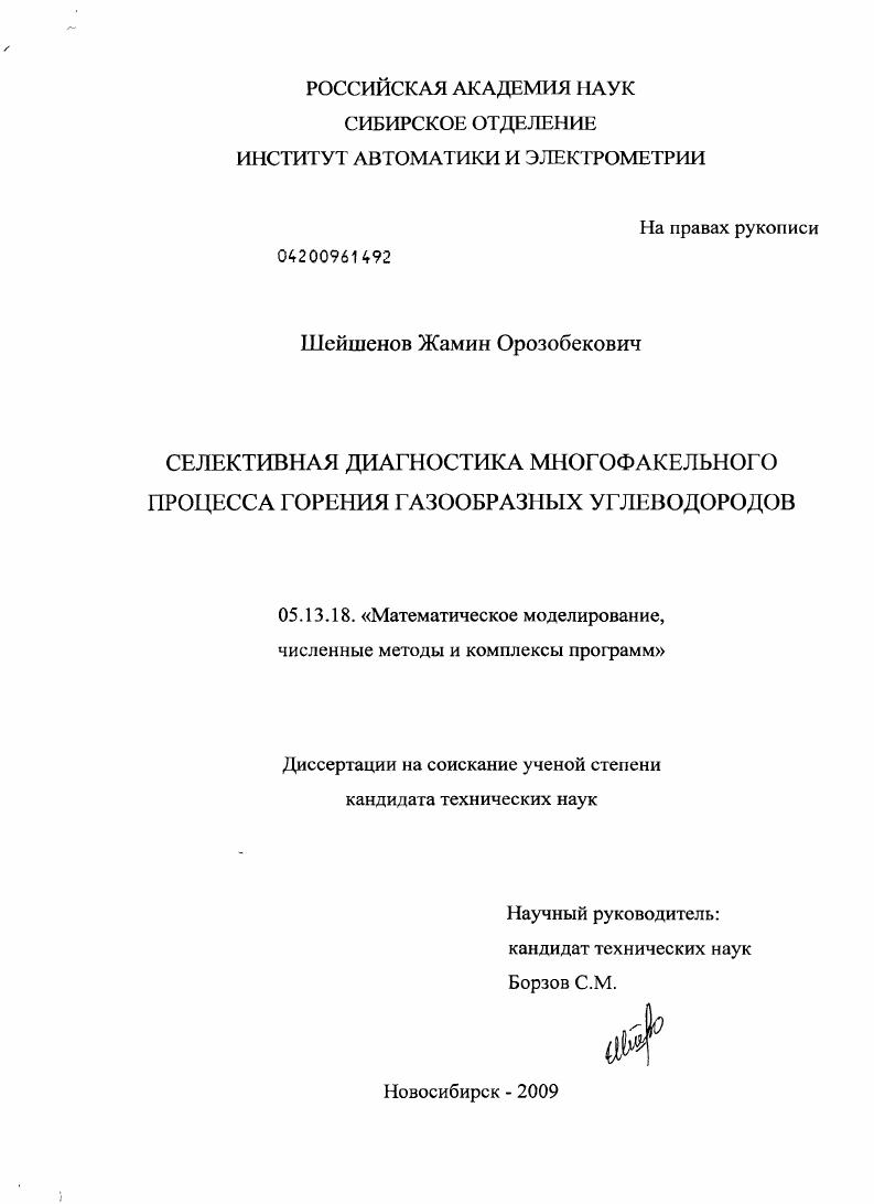 Селективная диагностика многофакельного процесса горения газообразных углеводородов