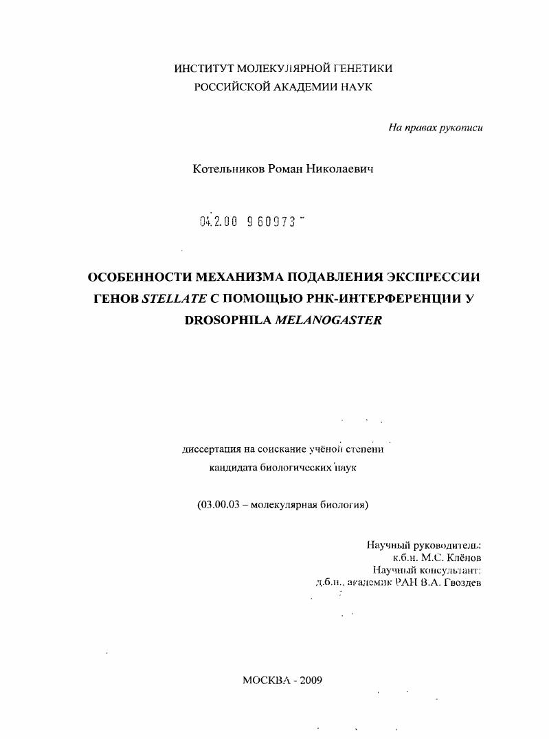 Особенности механизма подавления экспрессии генов Stellate с помощью РНК-интерференции у Drosophila melanogaster