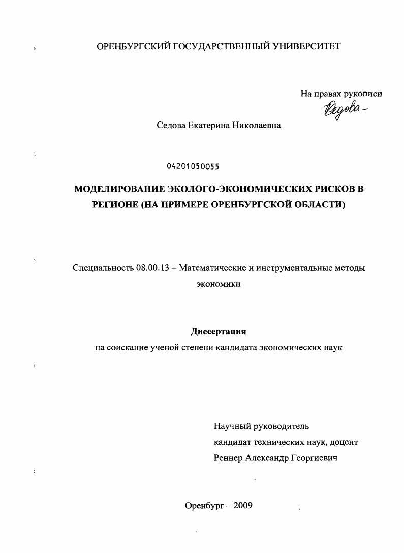 Моделирование эколого-экономических рисков в регионе : на примере Оренбургской области