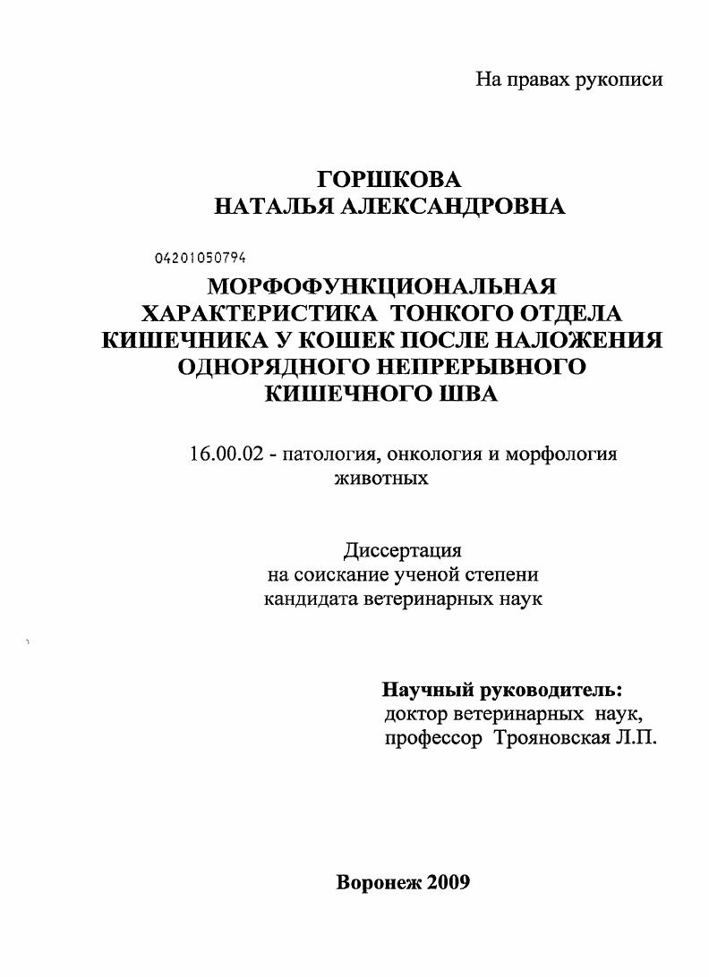 Морфофункциональная характеристика тонкого отдела кишечника у кошек после наложения однорядного непрерывного кишечного шва