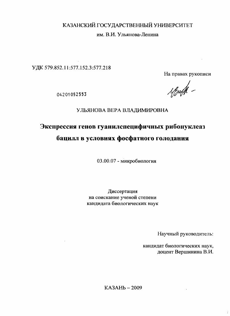 Экспрессия генов гуанилспецифичных рибонуклеаз бацилл в условиях фосфатного голодания