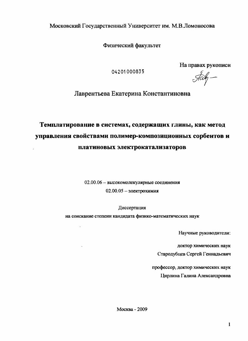 Темплатирование в системах, содержащих глины, как метод управления свойствами полимер-композиционных сорбентов и платиновых электрокатализаторов