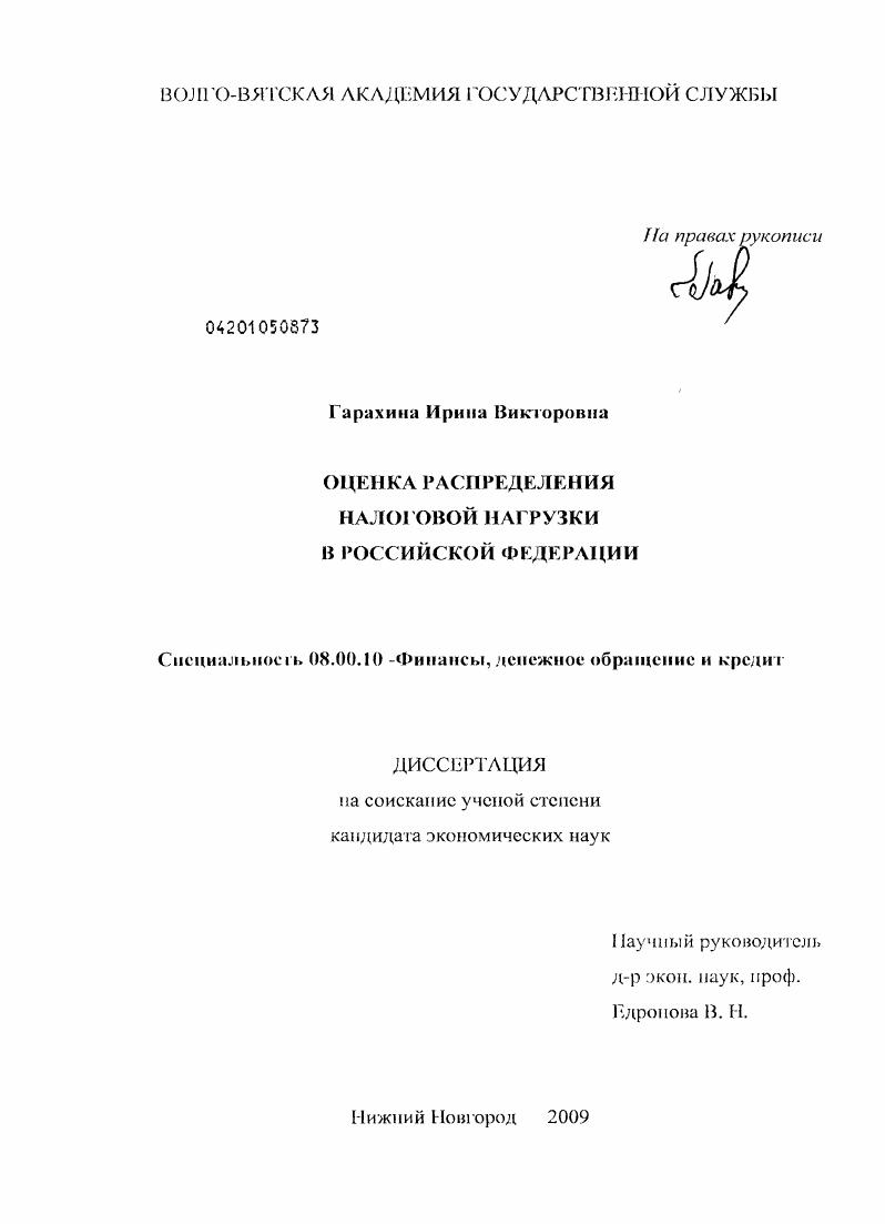 Оценка распределения налоговой нагрузки в Российской Федерации