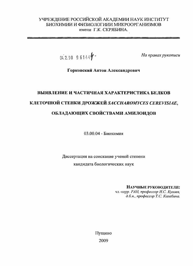скачать диссертацию Выявление и частичная характеристика белков клеточной стенки дрожжей Saccharomyces cerevisiae, обладающих свойствами амилоидов Выявление и частичная характеристика белков клеточной стенки дрожжей Saccharomyces cerevisiae, обладающих свойствами амилоидов