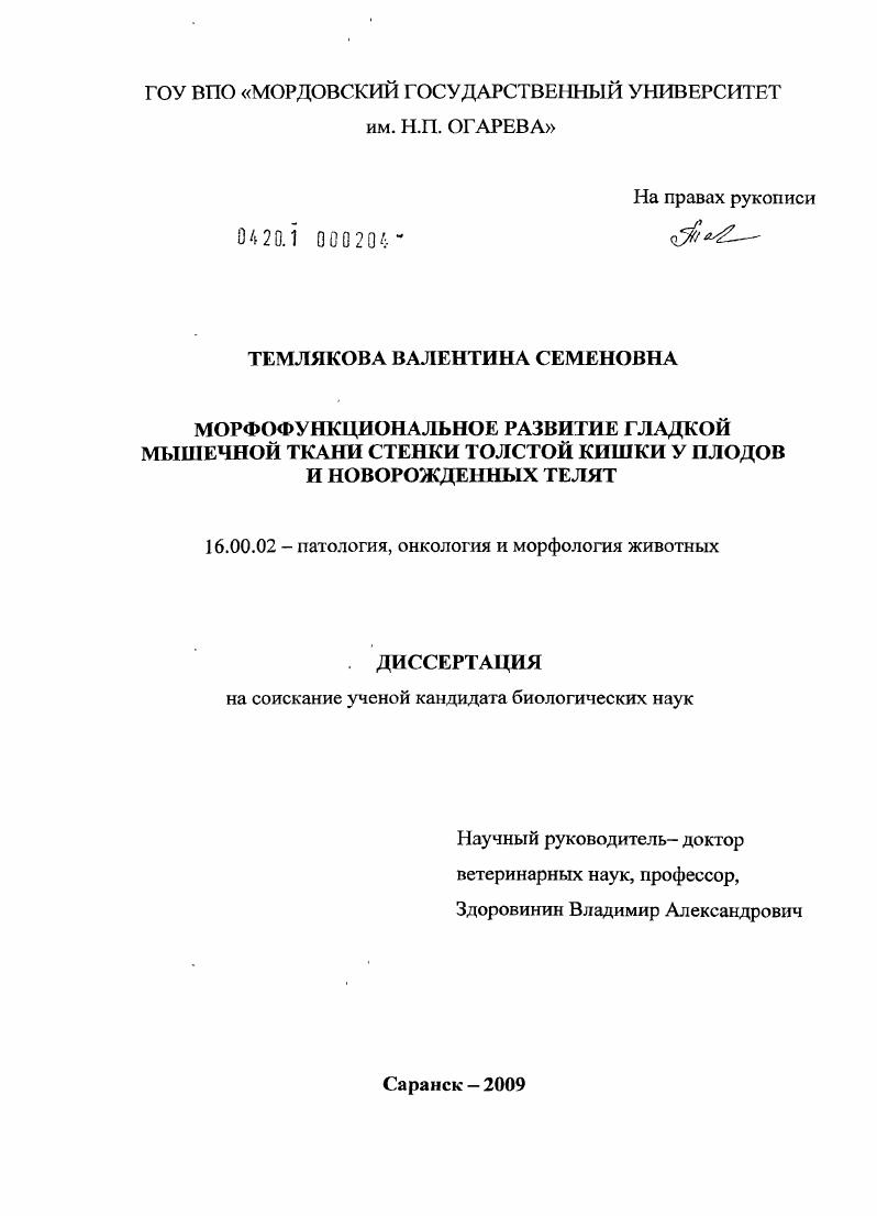 Морфофункцональное развитие гладкой мышечной ткани стенки толстой кишки у плодов и новорожденных телят