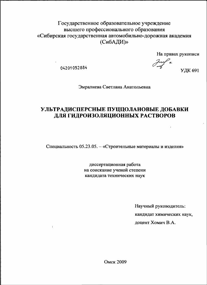 скачать диссертацию Ультрадисперсные пуццолановые добавки для гидроизоляционных растворов Ультрадисперсные пуццолановые добавки для гидроизоляционных растворов