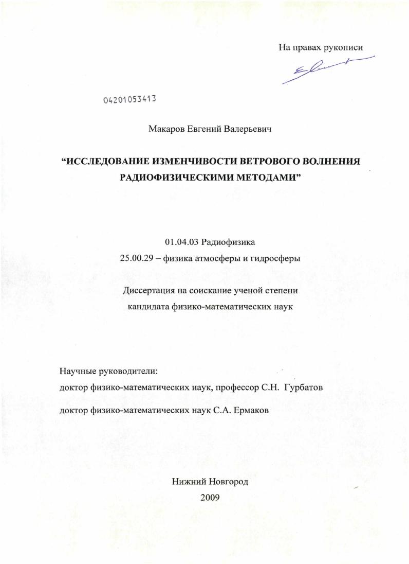 Исследование изменчивости ветрового волнения радиофизическими методами