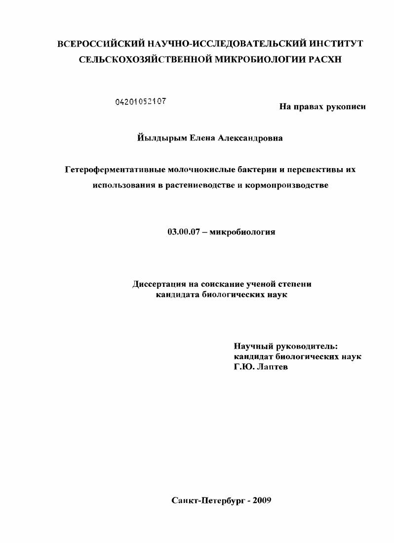 скачать диссертацию Гетероферментативные молочнокислые бактерии и перспективы их использования в растениеводстве и кормопроизводстве Гетероферментативные молочнокислые бактерии и перспективы их использования в растениеводстве и кормопроизводстве