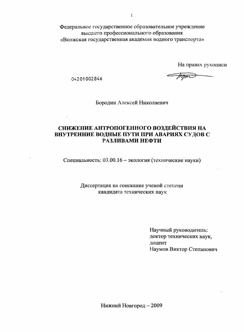 скачать диссертацию Снижение антропогенного воздействия на внутренние водные пути при авариях судов с разливами нефти Снижение антропогенного воздействия на внутренние водные пути при авариях судов с разливами нефти