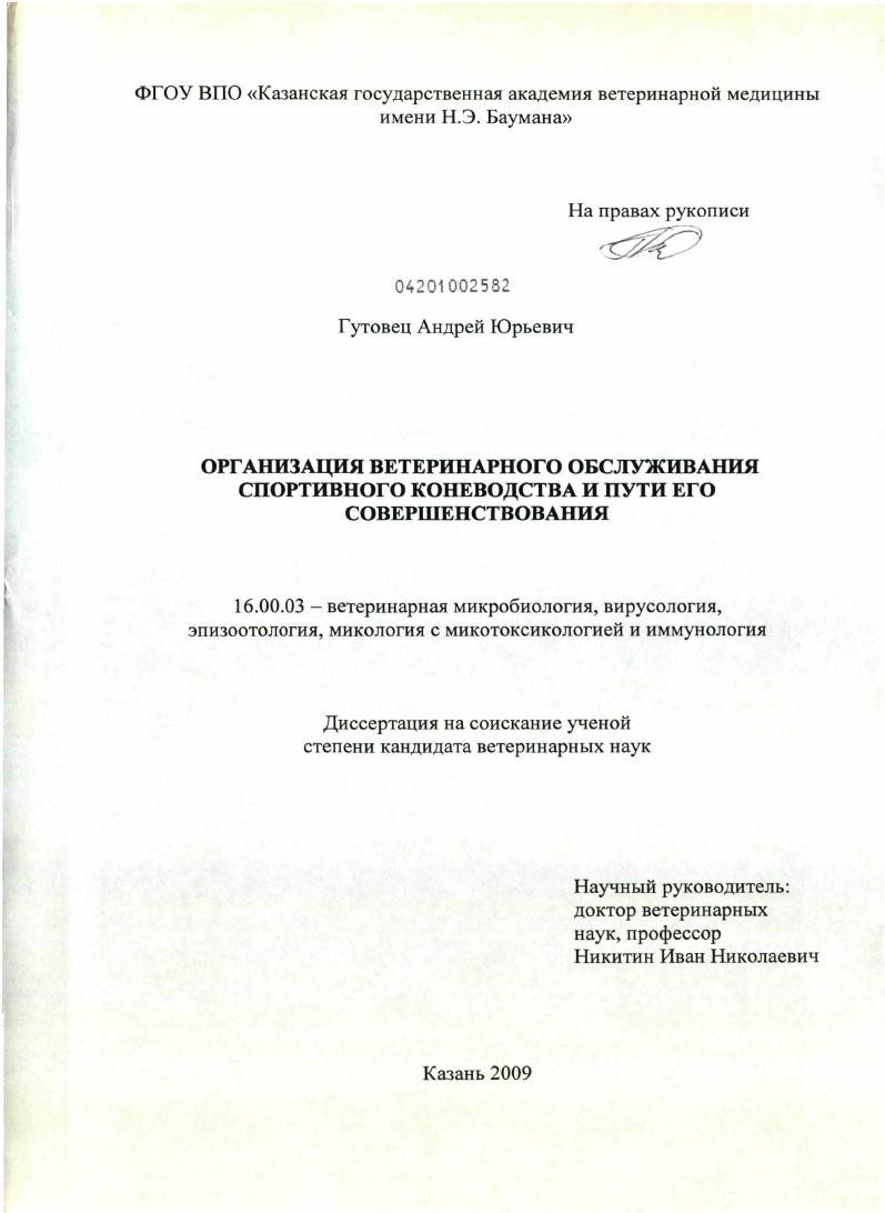 Организация ветеринарного обслуживания спортивного коневодства и пути его совершенствования