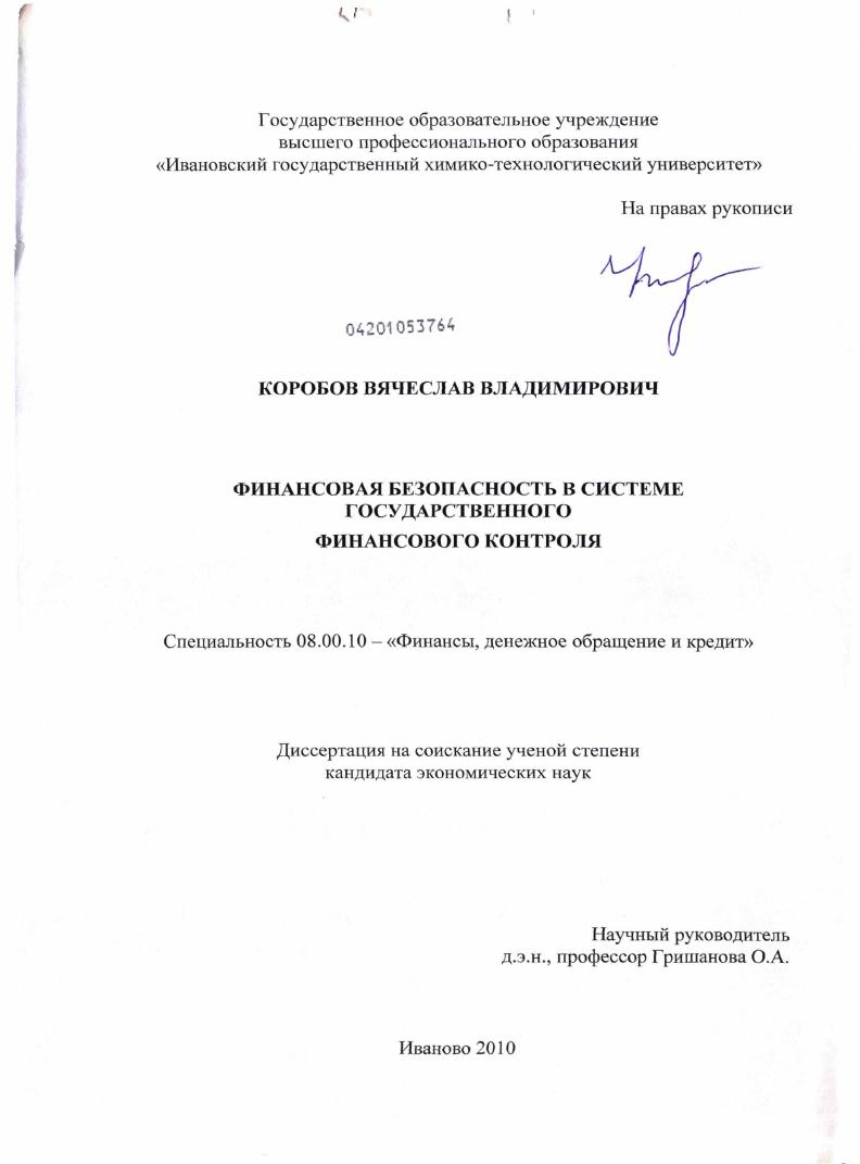 Финансовая безопасность в системе государственного финансового контроля