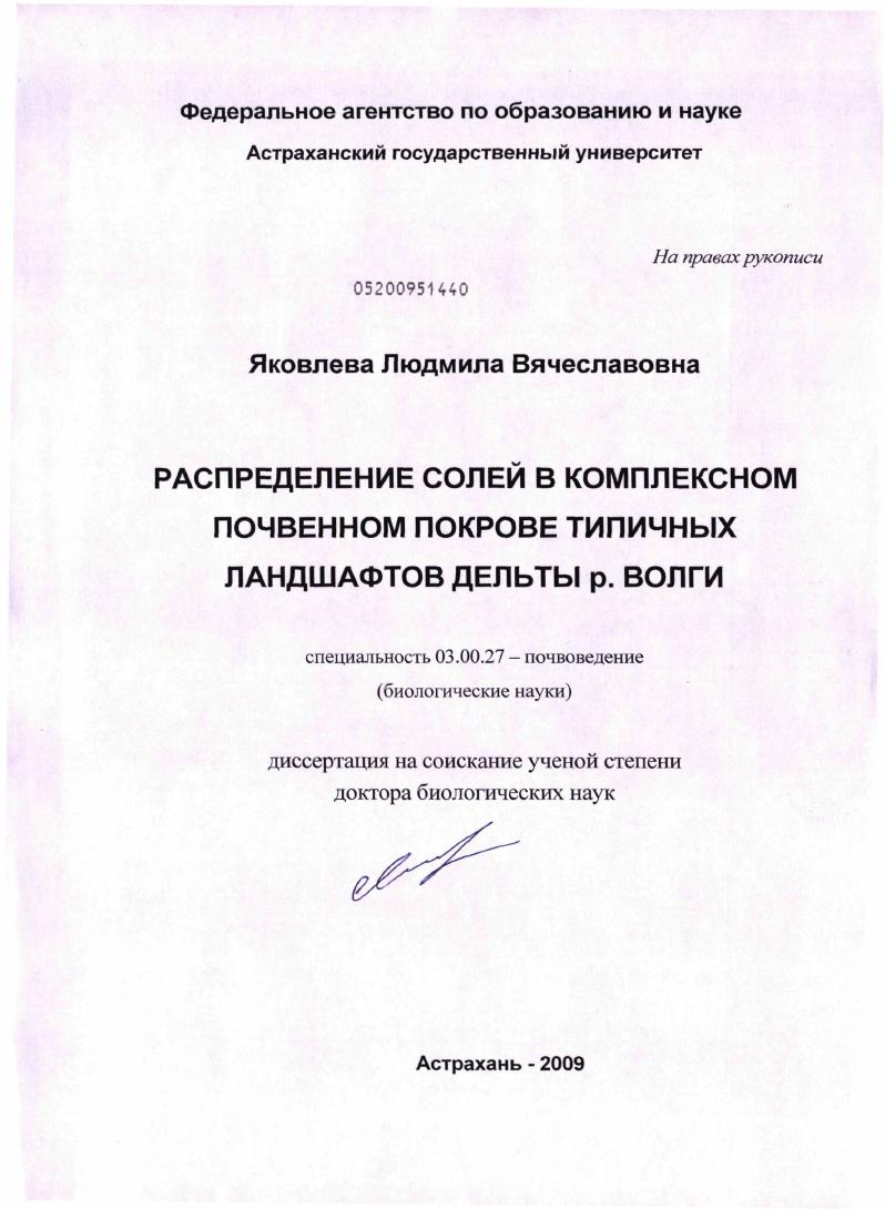 Распределение солей в комплексном почвенном покрове типичных ландшафтов дельты р. Волги