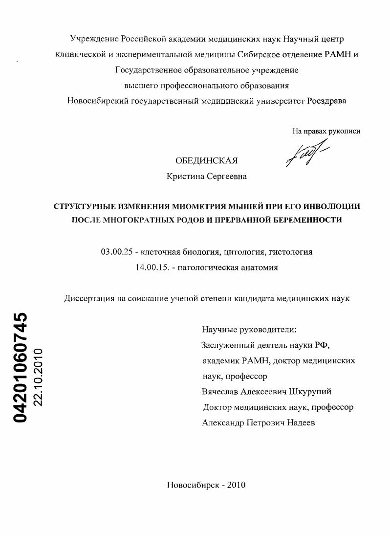 СТРУКТУРНЫЕ ИЗМЕНЕНИЯ МИОМЕТРИЯ МЫШЕЙ ПРИ ЕГО ИНВОЛЮЦИИ ПОСЛЕ МНОГОКРАТНЫХ РОДОВ И ПРЕРВАННОЙ БЕРЕМЕННОСТИ