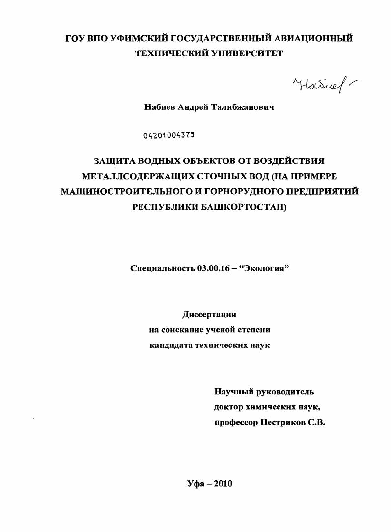 Защита водных объектов от воздействия металлсодержащих сточных вод : на примере машиностроительного и горнорудного предприятий Республики Башкортостан