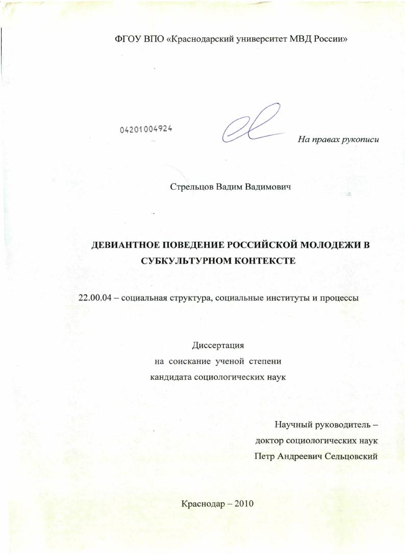 Девиантное поведение российской молодежи в субкультурном контексте