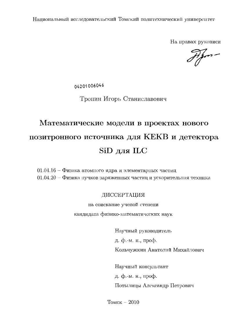 Математические модели в проектах нового позитронного источника для KEKB и детектора SiD для ILC