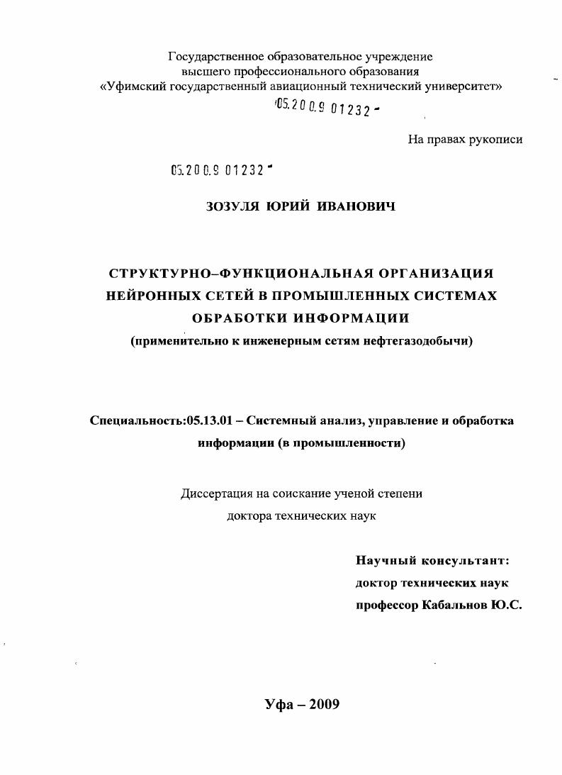 Структурно-функциональная организация нейронных сетей в промышленных системах обработки информации : применительно к инженерным сетям нефтегазодобычи