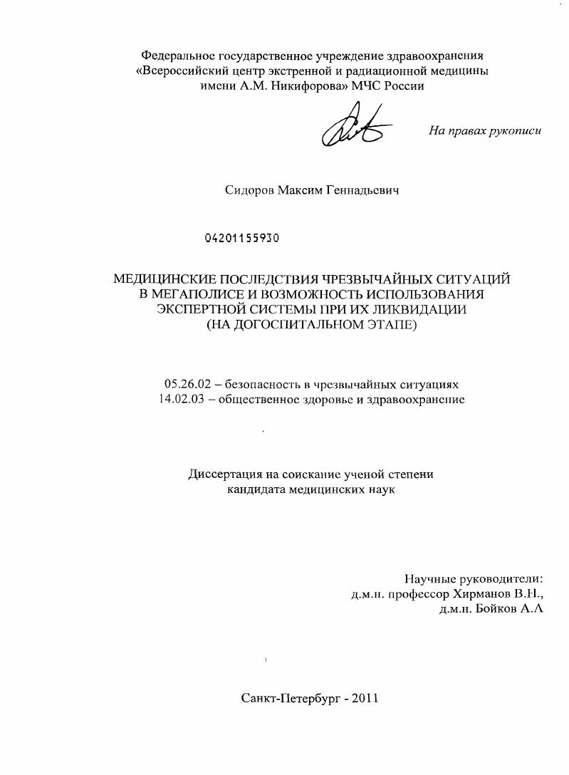 Медицинские последствия чрезвычайных ситуаций в мегаполисе и возможность использования экспертной системы при их ликвидации (на догоспитальном этапе)
