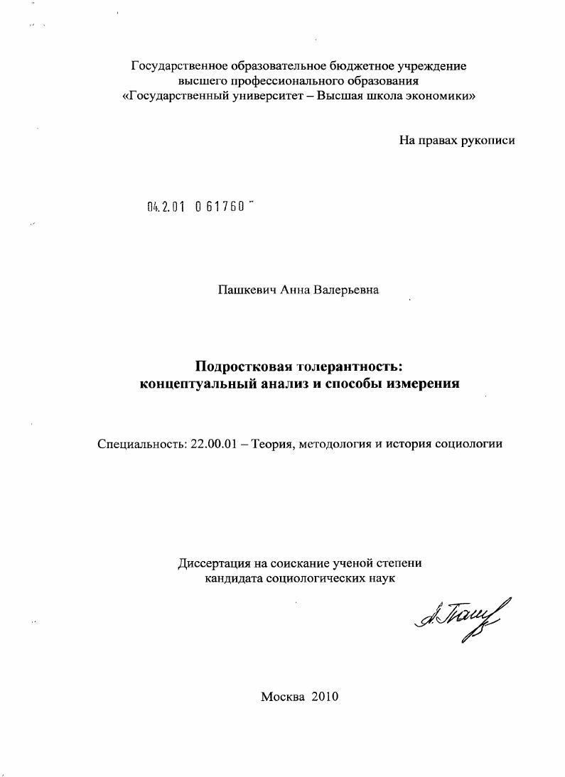 скачать диссертацию Подростковая толерантность: концептуальный анализ и способы измерения Подростковая толерантность: концептуальный анализ и способы измерения