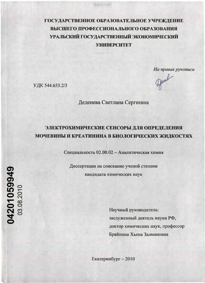 Электрохимические сенсоры для определения мочевины и креатинина в биологических жидкостях