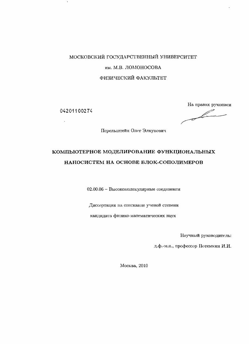 Компьютерное моделирование функциональных наносистем на основе блок-сополимеров