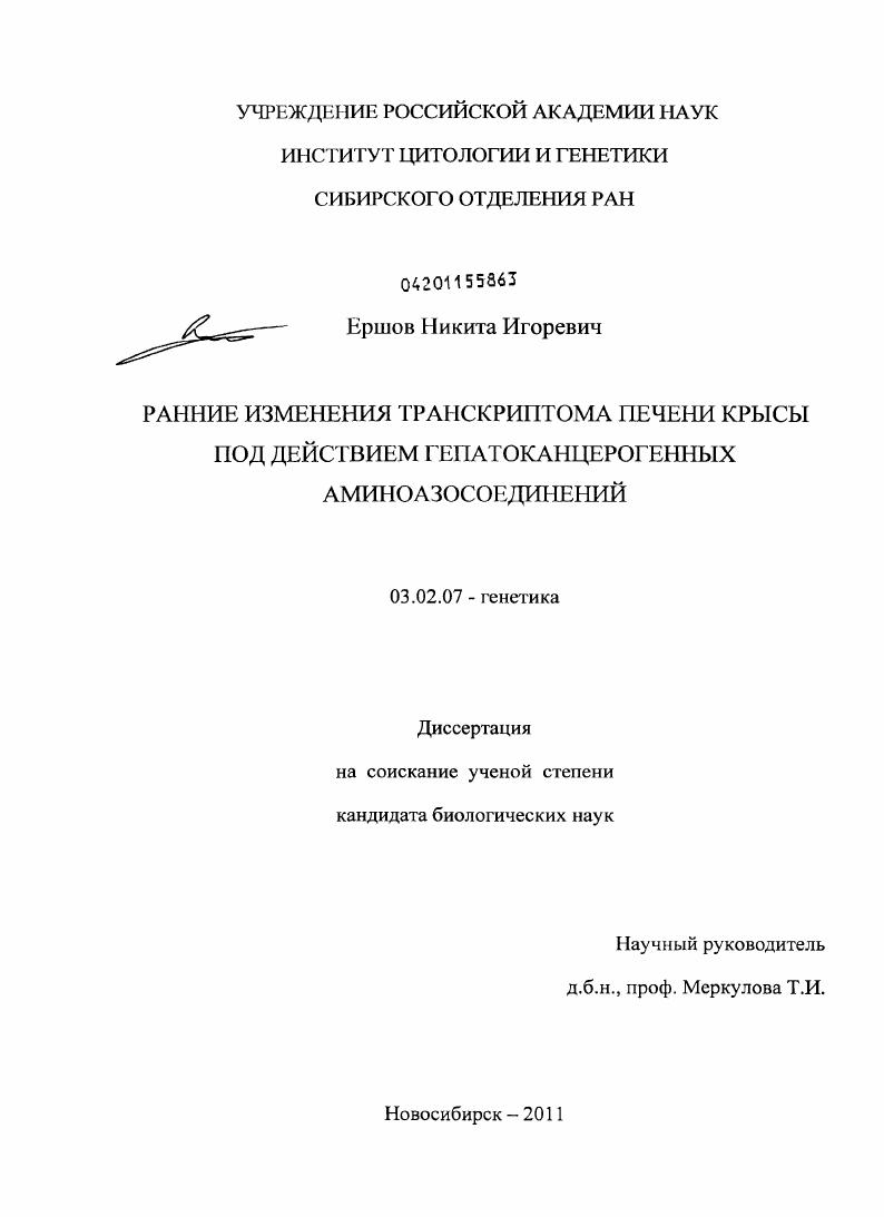 Ранние изменения транскриптома печени крысы под действием гепатоканцерогенных аминоазосоединений