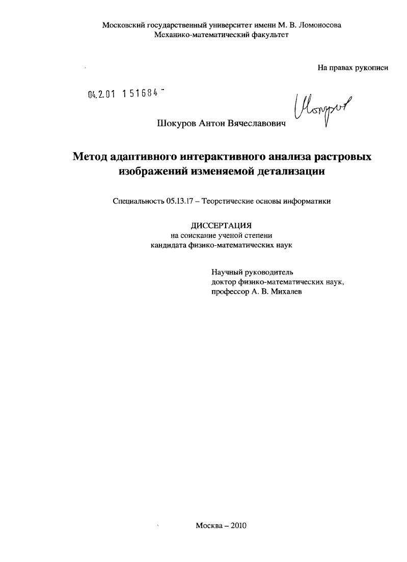 Метод адаптивного интерактивного анализа растровых изображений изменяемой детализации