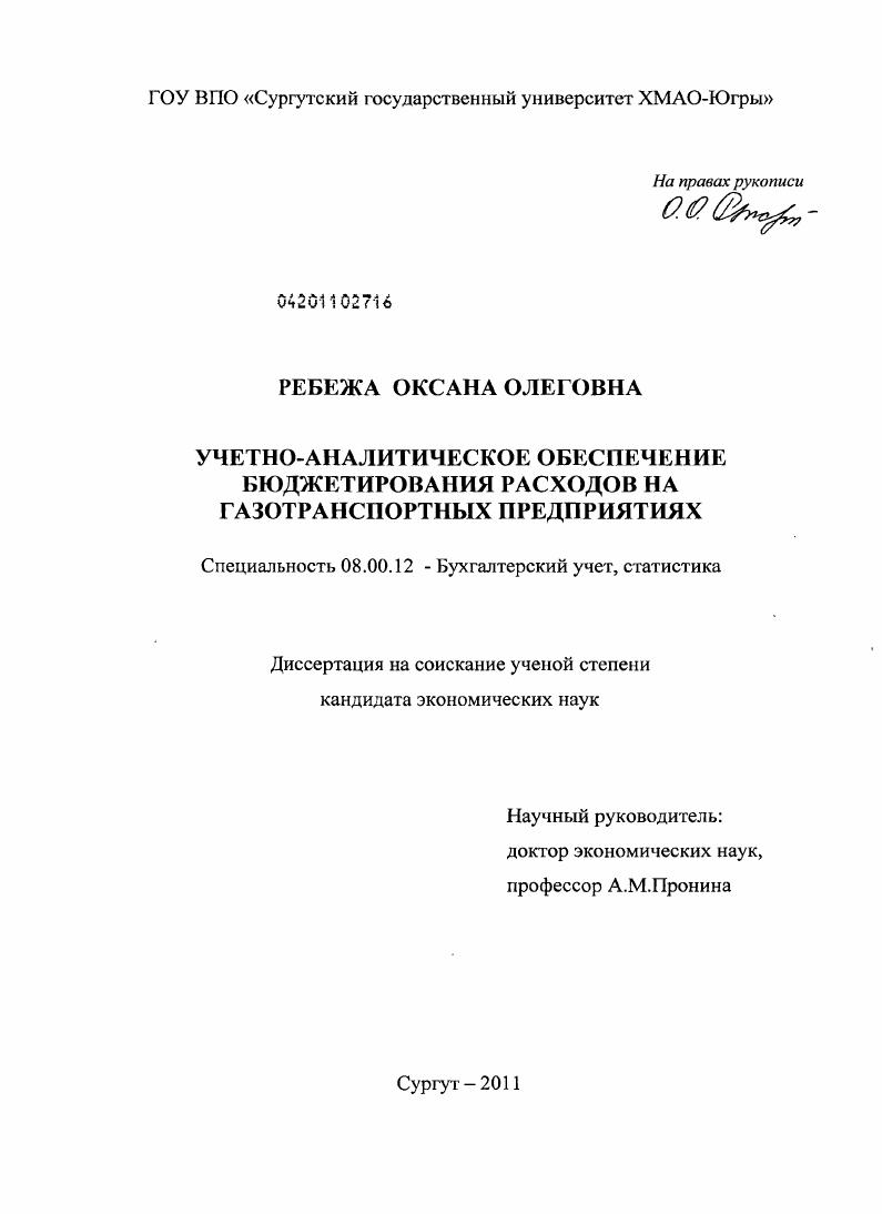 скачать диссертацию Учетно-аналитическое обеспечение бюджетирования расходов на газотранспортных предприятиях Учетно-аналитическое обеспечение бюджетирования расходов на газотранспортных предприятиях