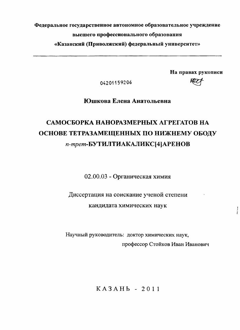 Самосборка наноразмерных агрегатов на основе тетразамещенных по нижнему ободу n-трет-бутилтиакаликс[4]аренов