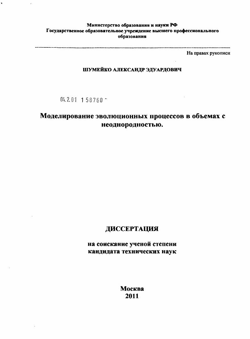 Моделирование эволюционных процессов в объемах с неоднородностью