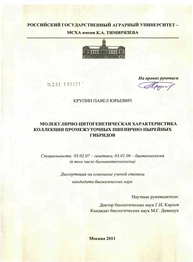Молекулярно-цитогенетическая характеристика коллекции промежуточных пшенично-пырейных гибридов