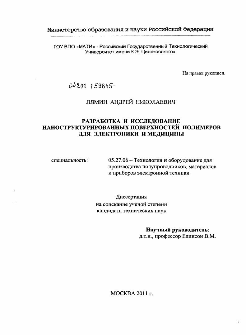 Разработка и исследование наноструктурированных поверхностей полимеров для электроники и медицины